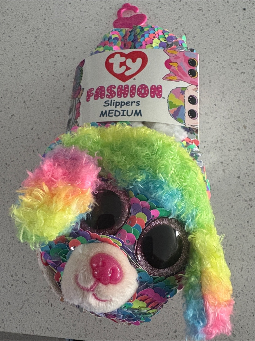 Ty Rainbow Sequin Puppy Slippers - Multicolor Plush